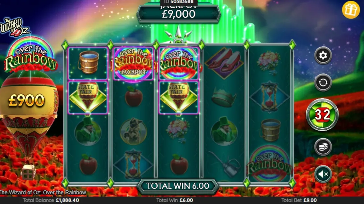 The Wizard of Oz: Over the Rainbow slot machine interface