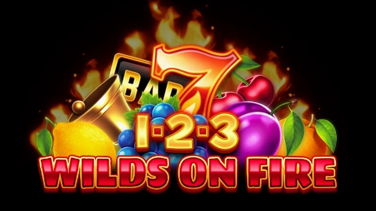 Interface do slot 1-2-3 Wilds on Fire com símbolos de frutas e fogo