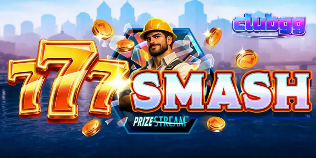 Visual industrial e grade de jogo do slot 777 Smash em um canteiro de obras.